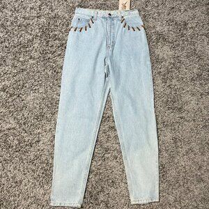 Deadstock 90s Cherokee Light Wash Jeans With Braided Leather Western Accent